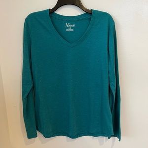 Natural Reflections teal women’s vneck long sleeve shirt in large NWOT